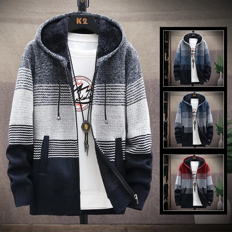 Men's Cardigan Hooded Sweater Jumper with Zipper Knitwear Fashion Striped Fleece Wool Autumn/Winter Thick Warm Coat Cold Blouse
Men's Cardigan Hooded Sweater Jumper with Zipper Knitwear Fashion Striped Fleece Wool Autumn/Winter Thick Warm Coat Cold Blouse