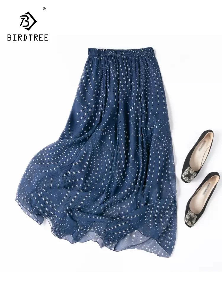 

BirdTree, 100%Real Silk Elegant Skirt For Women, Dot Printed Elastic Waist, Versatile Commute Skirt, 2024 Spring Summer B43635QC