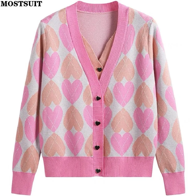Heart Jacquard Stylish Sweater Women Cardigan Tops 2023 Autumn Winter Fake Two Pieces V-neck Long Sleeve Elegant Fashion Jumpers
Heart Jacquard Stylish Sweater Women Cardigan Tops 2023 Autumn Winter Fake Two Pieces V-neck Long Sleeve Elegant Fashion Jumpers