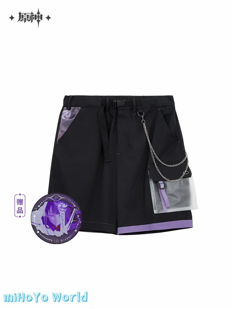 

MiHoYo Raiden Shogun Shorts Doujin Official Genshin Impact Silhouette Printed Genuine Cotton Overalls Short Lovers Oversize