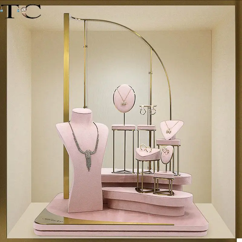 

Подставка для демонстрации ювелирных изделий, розовая бархатная кожаная витрина, портретная модель, демонстрационная Подставка для ожерелья, серег, браслета