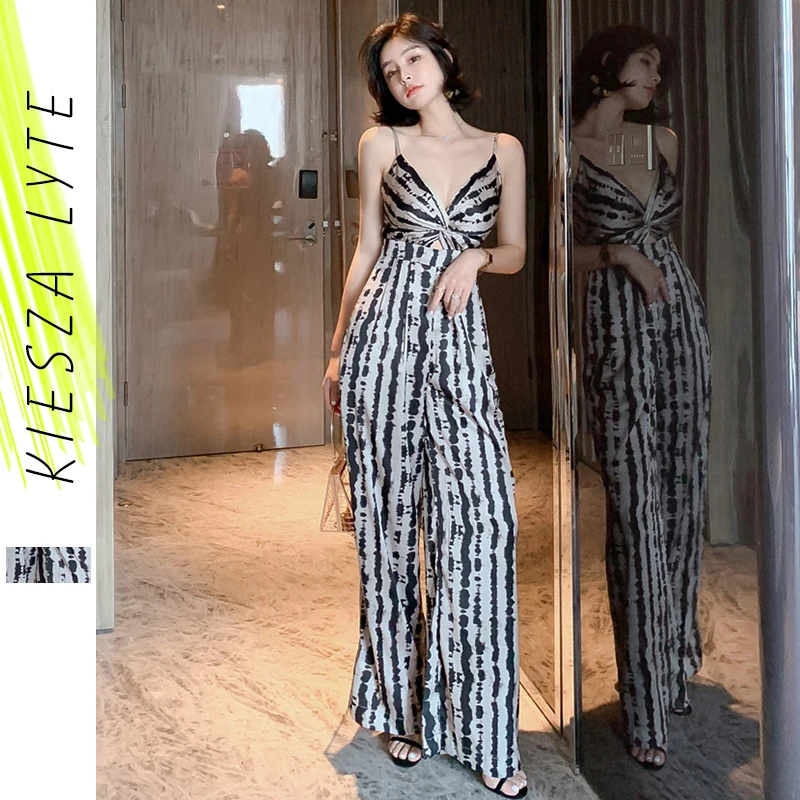 

2023 Summer Sexy Leopard Print Jumpsuit V Neck Silky Straight Long Wide Leg Jumpsuits Playsuit Trousers Overalls Streetwear