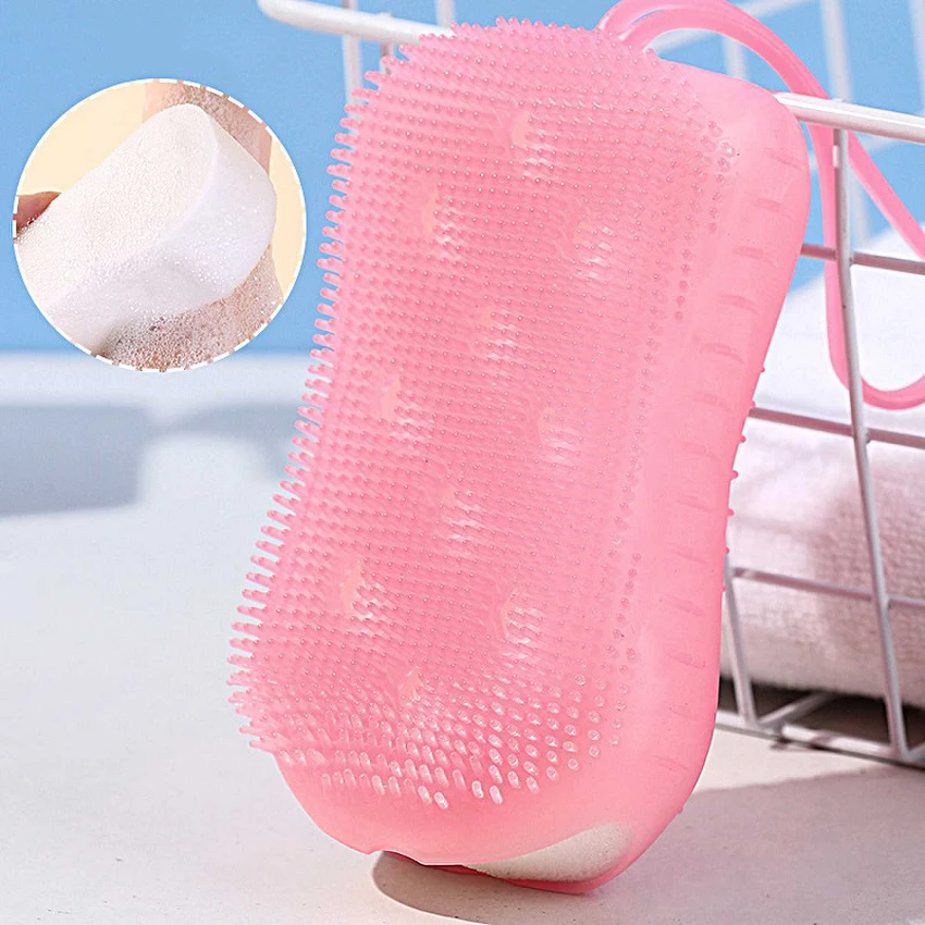 

2pcs Bath Brush With Hook Soft Silicone Showers Cleaning Mud Dirt Remover Massage Back Scrub Showers Bubble Brushes