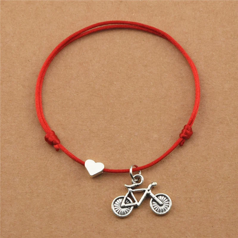 Фото Punk Sports Outdoor Cycling Bicycle Charm Heart Red Cord Bracelets for Women Men Lover Bike Pendant Jewelry Mountain Biker Gifts | Украшения