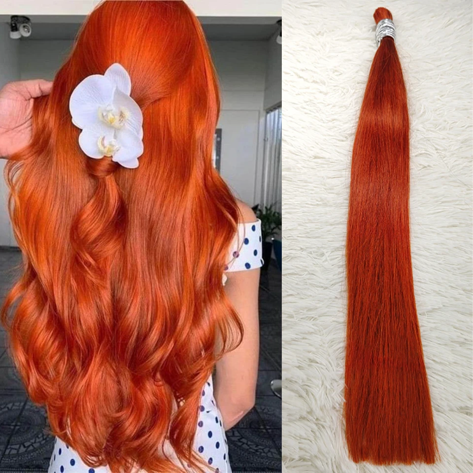 

Human Hair Bulk For Braiding No Weft 350# Ginger Orange Vietnamese Hair Virgin Remy Red Brown Straight Natural Hair Extension