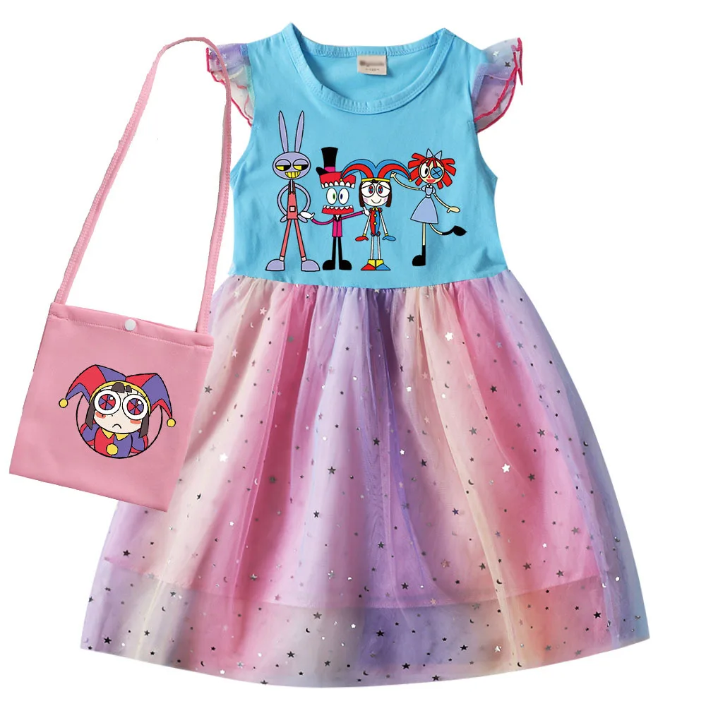

Удивительное цифровое цирковое платье, детская одежда Pomni и Jax, повседневные платья для маленьких девочек с коротким рукавом, детские платья на день рождения