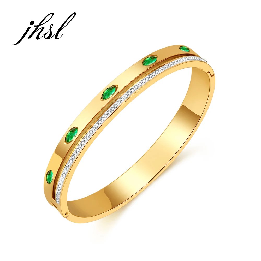 JHSL Women Green Cubic Zirconia Statement Bracelets Bangles Stainless Steel Silver Gold Color Girlfriend Gift Fashion Jewelry 
JHSL Women Green Cubic Zirconia Statement Bracelets Bangles Stainless Steel Silver Gold Color Girlfriend Gift Fashion Jewelry