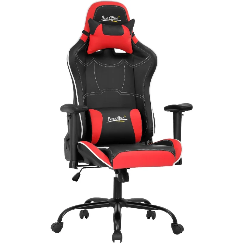 

Gaming Chair Racing Computer with Lumbar Support Headrest Armrest PC Rolling Swivel Desk Task Ergonomic PU Lea
