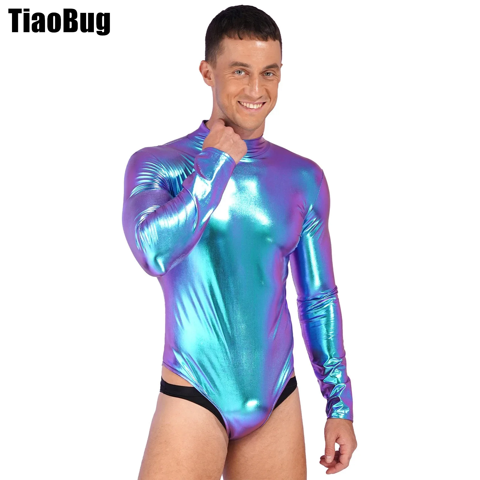Mens Shiny Metallic Bodysuit One-piece Mock Neck Long Sleeves Leotard for Gymnastic Dance Club Stage Performance
Mens Shiny Metallic Bodysuit One-piece Mock Neck Long Sleeves Leotard for Gymnastic Dance Club Stage Performance