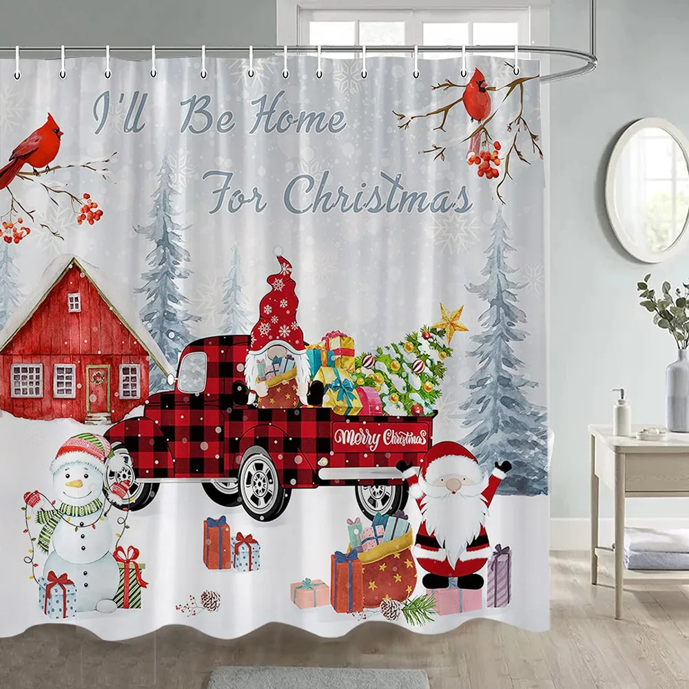 

Рождественская занавеска для душа, забавный Санта-Клаус, снеговик, Зимний лес, Фермерский грузовик, Рождественская елка, новый год, домашний декор, занавески для ванной комнаты