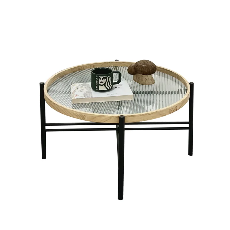 

Nordic Light Luxury Changhong Glass Solid Wood Round Combination Tea Table Small Unit Surprise Silent Wind Folding Cross border