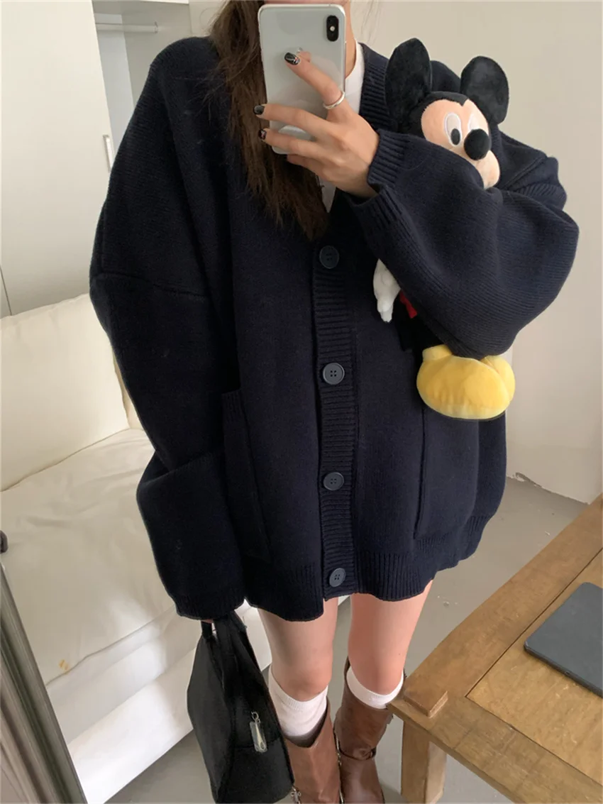 

Alien Kitty Oversize Women Coats Knitted Spring 2024 Thicken All Match Lazy Style Chic Sweet Loose Office Lady Cardigans Sweater