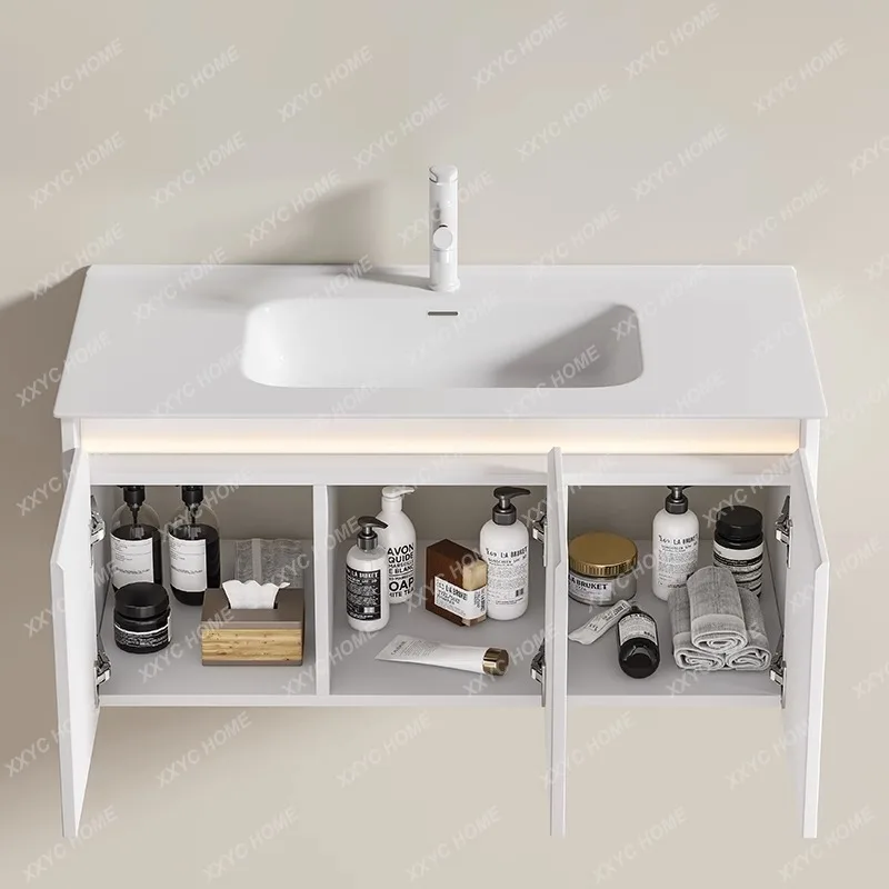 

Шкаф для ванной комнаты Fir, твердая древесина, кремовый стиль, керамическая полностью умывальная раковина, шкаф для умывальника, простой комбинированный умывальник