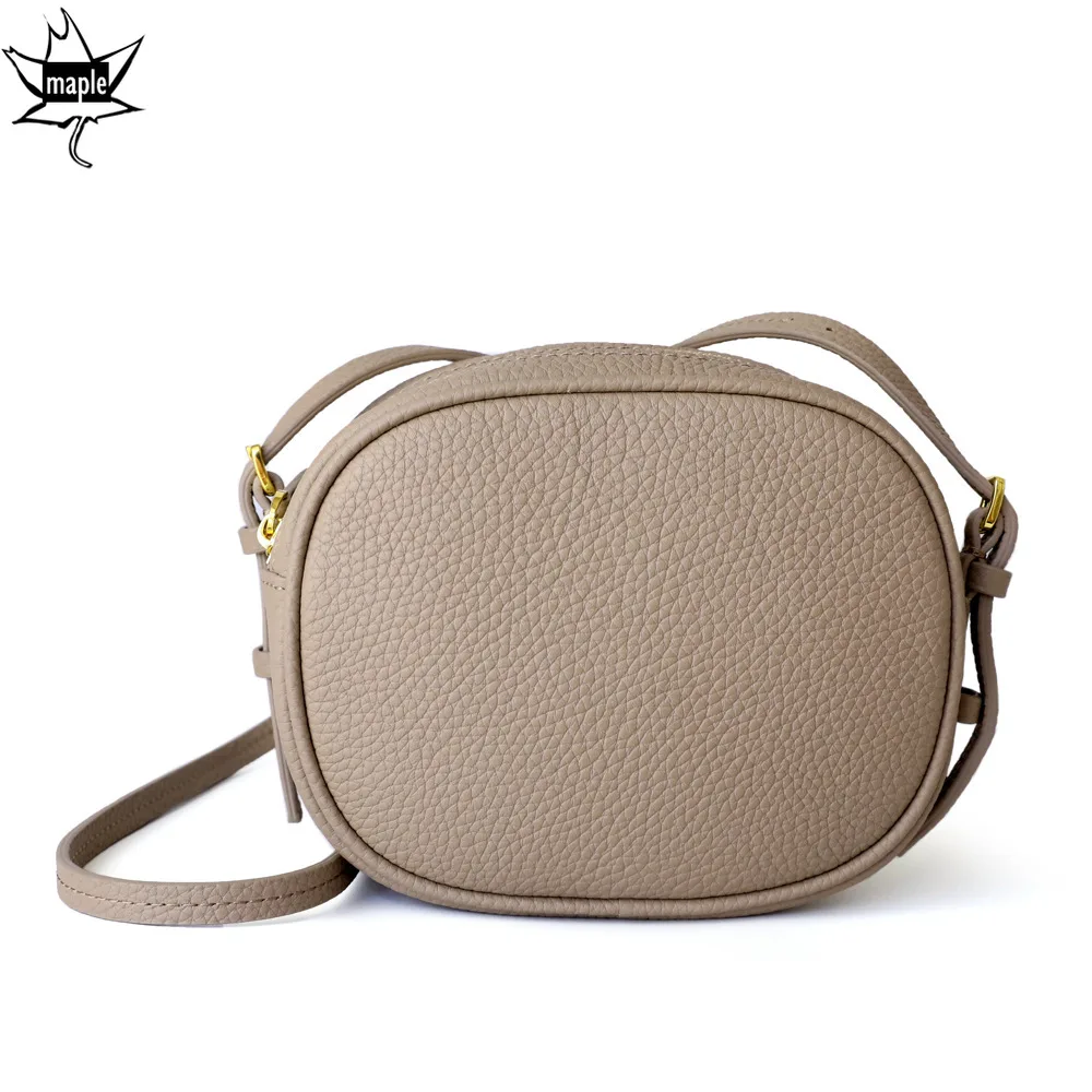 

New Vintage Round Camera Shape Small Flap Bag First Layer Cow Leather Women Messenger Crossbody Bag Double Compartment Day Purse