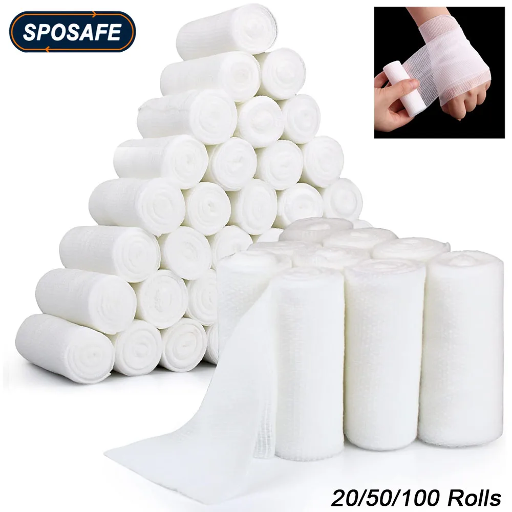 

20/50/100 Rolls Breathable Elastic Bandage Skin Friendly First Aid Kit Cotton Gauze Wound Dressing Emergency First Aid Tool