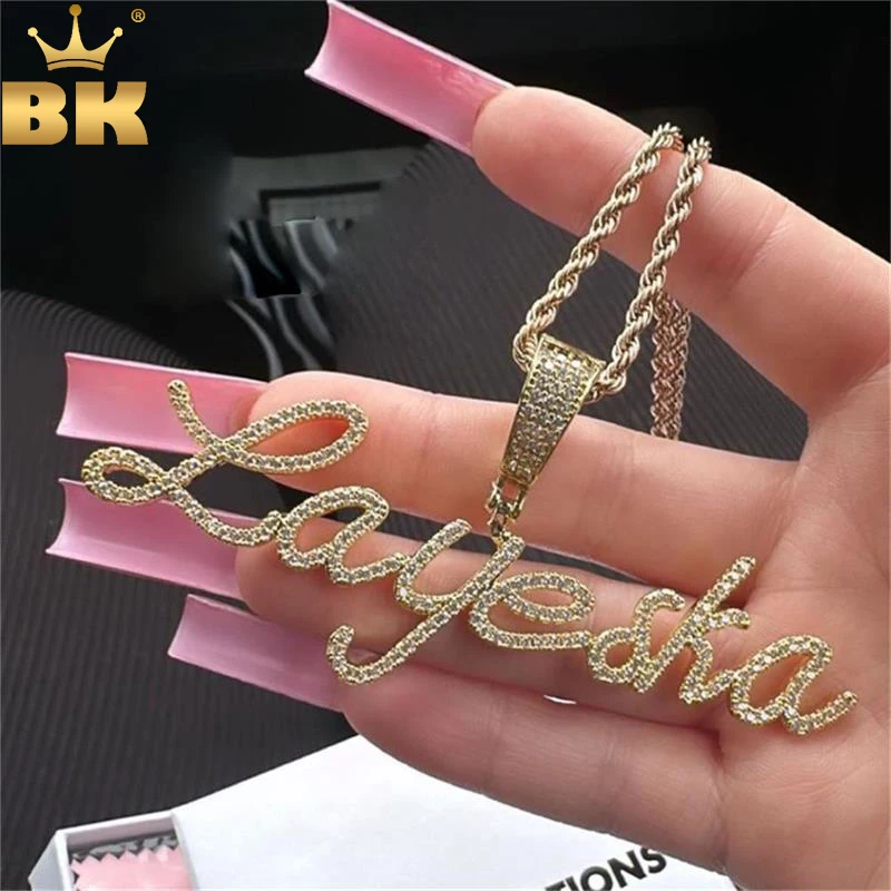 

TBTK Personalized Artical Cursive Letter Iced Out Cubic Zirconia Custom Name Pendant Chain Necklace Fashion Charm Hiphop Jewelry