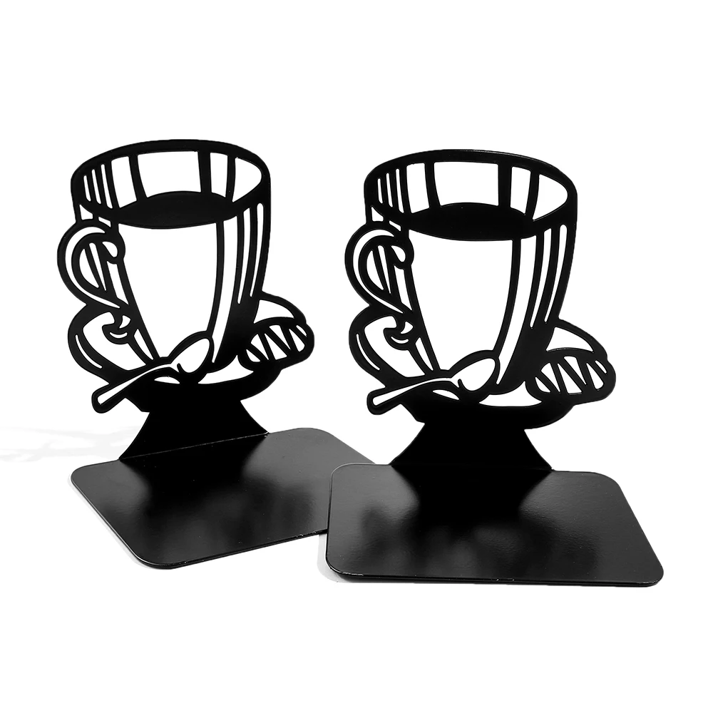 

2Pcs/1Set Coffee Cup Hollow Metal Bookends Decoration Desktop Office Retractable Book Holder Student Retro Minimalist Book Rests