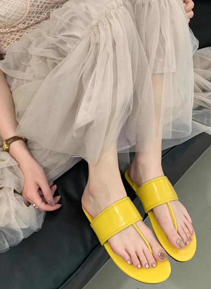 T-tied Soft Leather Flat Sandals Female Pointed Toe Clip Toe Flip-flops Summer Fashion Comfortable Non-slip Vacation Beach Shoes 29 S914e1145bb024f49bf3d27f27a845e5eq