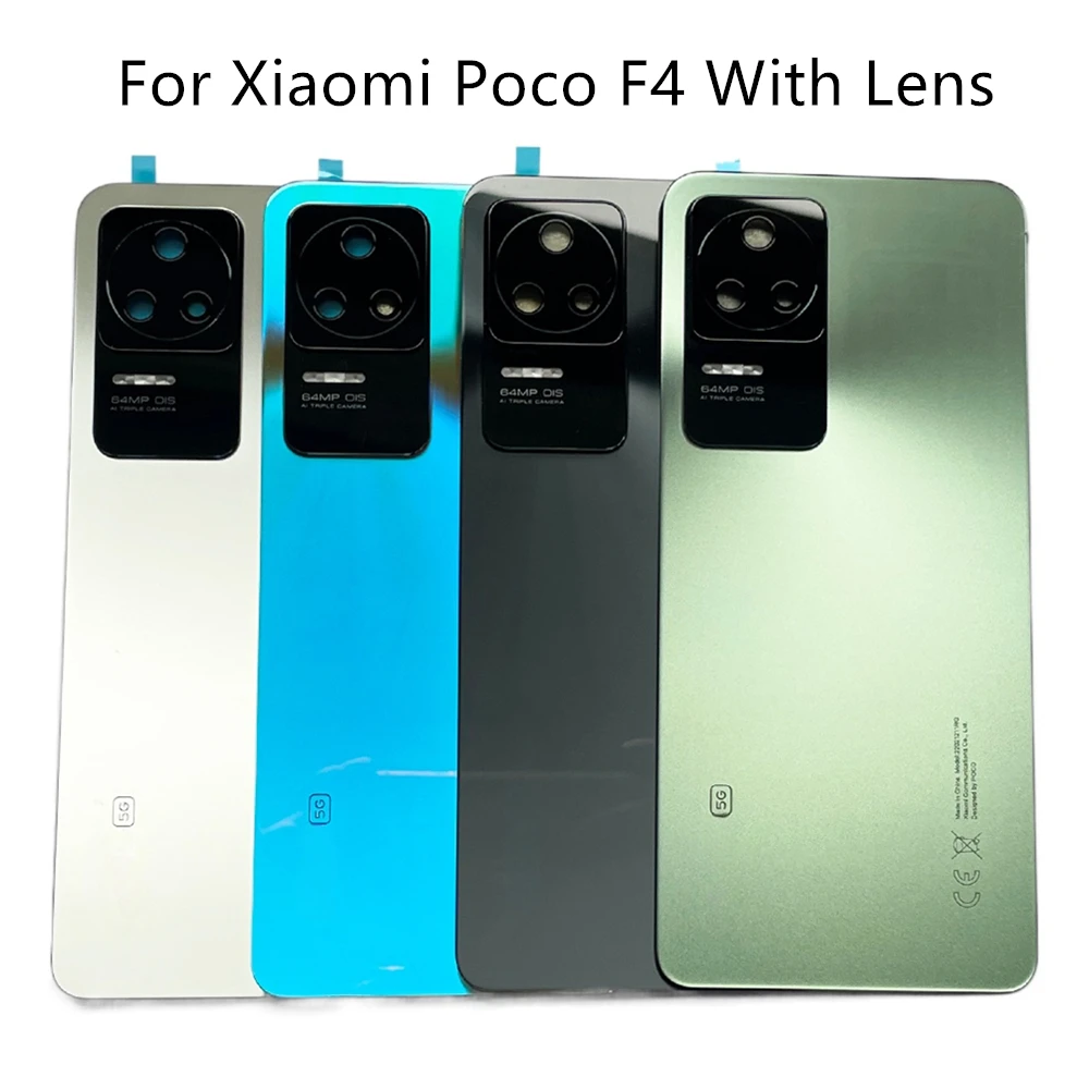 

With Lens F4 Back Glass Cover For Xiaomi Poco F4 Back Door Replacement Hard Battery Case, Rear Housing Cover With Adhesive
