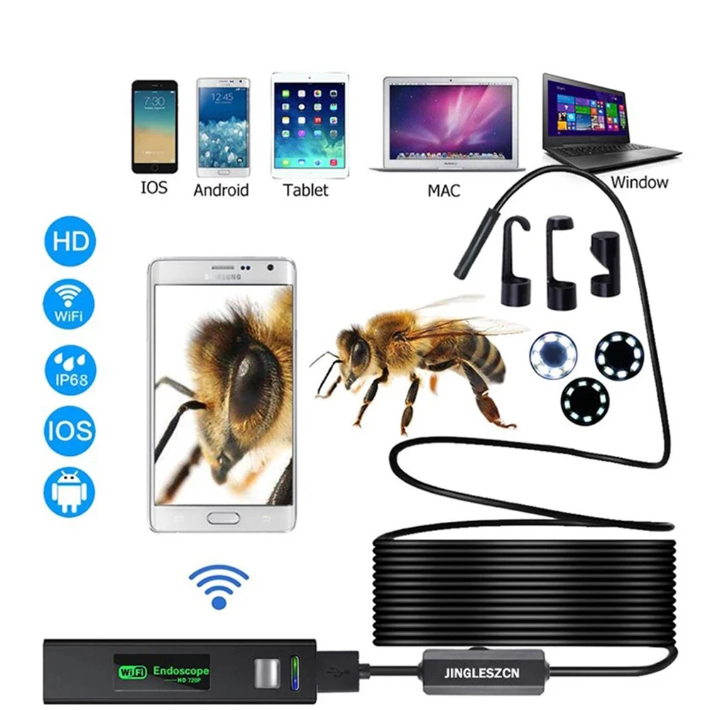 

Wireless Endoscope USB Borescope Inspection Camera 1200P HD WiFi Snake Camera IP68 with 8 LED for Android IOS iPhone Tablet PC