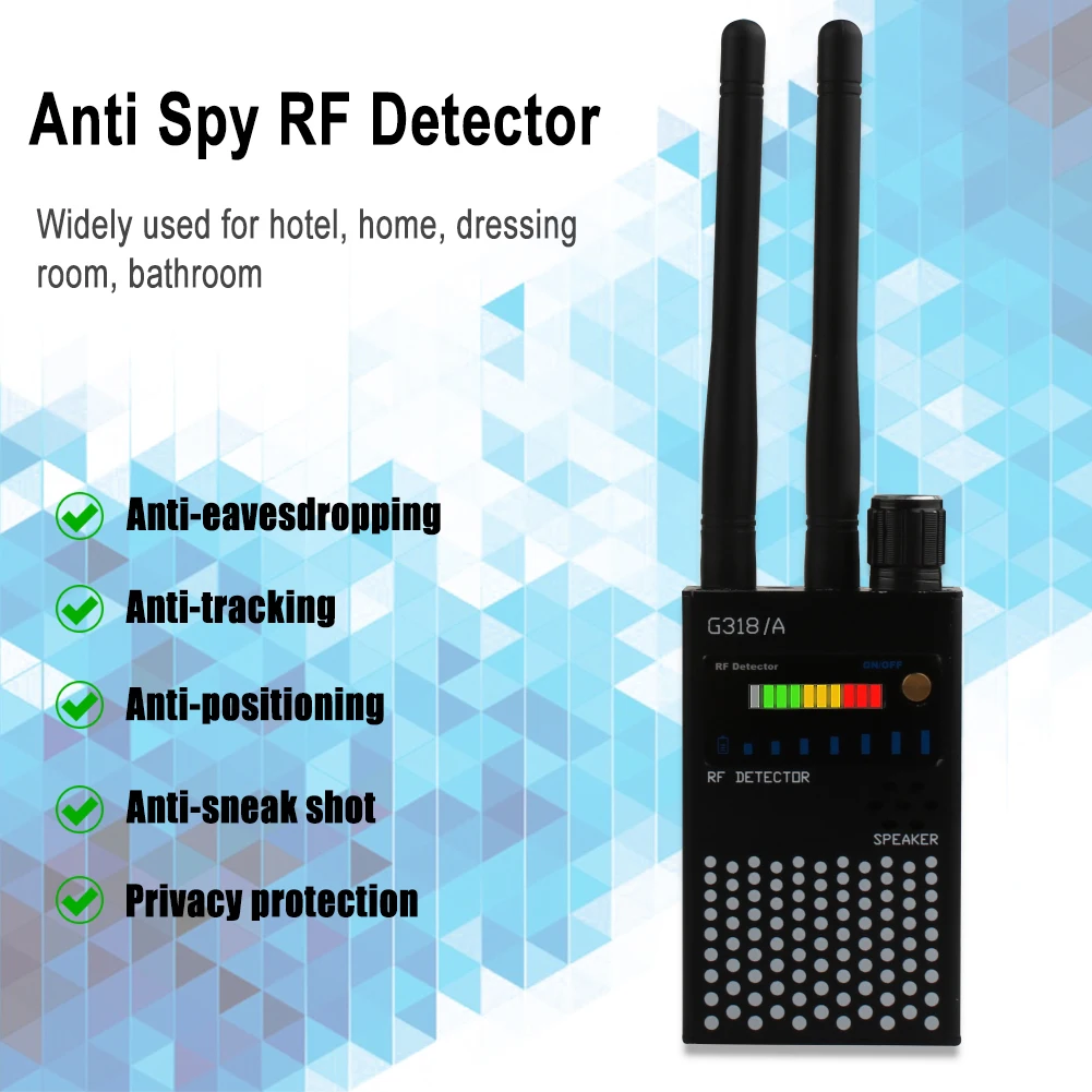 

Dual Antenna RF Signal Detector For Camera Eavesdropping Wireless Audio Bug GPS GSM Device Finder Anti-Spy Scanner