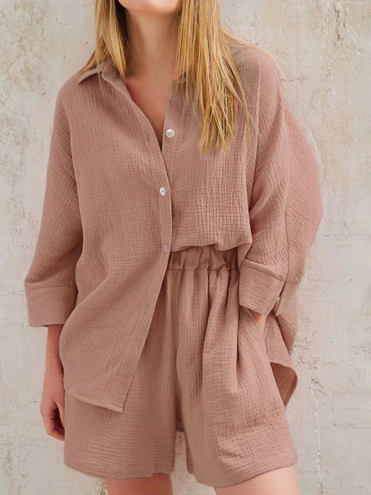 Long Slve Shirts And Loose High Waist Mini Shorts Sets Summer Loung Wear Women's Pajamas Suits Casual Outerwear Two Piece Set
Long Slve Shirts And Loose High Waist Mini Shorts Sets Summer Loung Wear Women's Pajamas Suits Casual Outerwear Two Piece Set