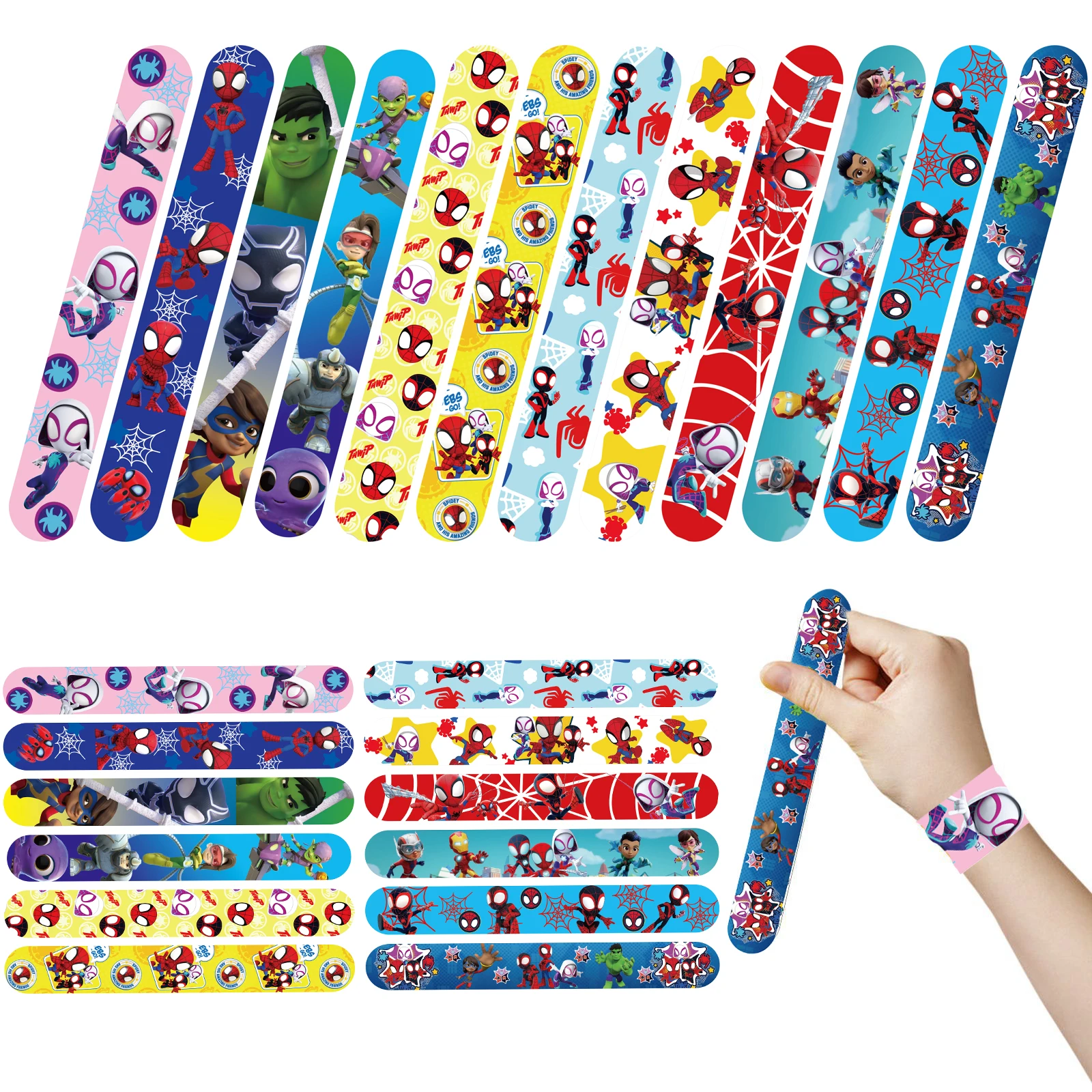 

12 pcs Spidey And His Amazing Friend Spiderman Slap Bracelets Wristband Birthday Party Favors School Classroom Prizes Exchanging