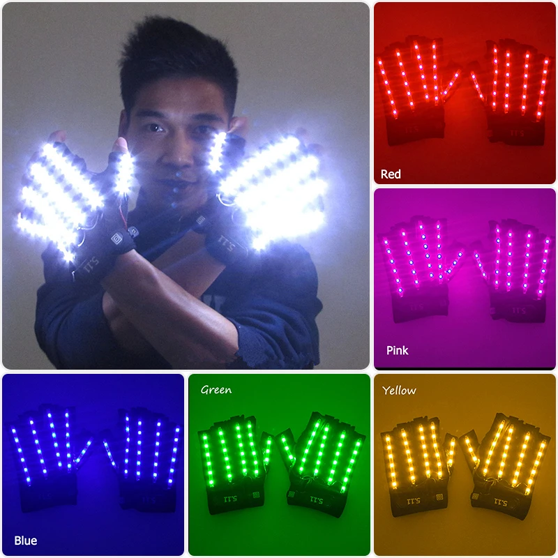 

New Style LED Neon Luminous Flashing Gloves Rave Bar Night Club Fluorescent Glowing Finger Gloves Party Stage Dancing Props