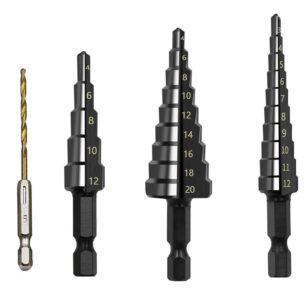 Black Nitrogen Coated Straight Groove Step Drill Bit 3-12mm 4-12mm 4-20mm Hole Cutter 4PCS HSS Steel Drill Bits
Black Nitrogen Coated Straight Groove Step Drill Bit 3-12mm 4-12mm 4-20mm Hole Cutter 4PCS HSS Steel Drill Bits