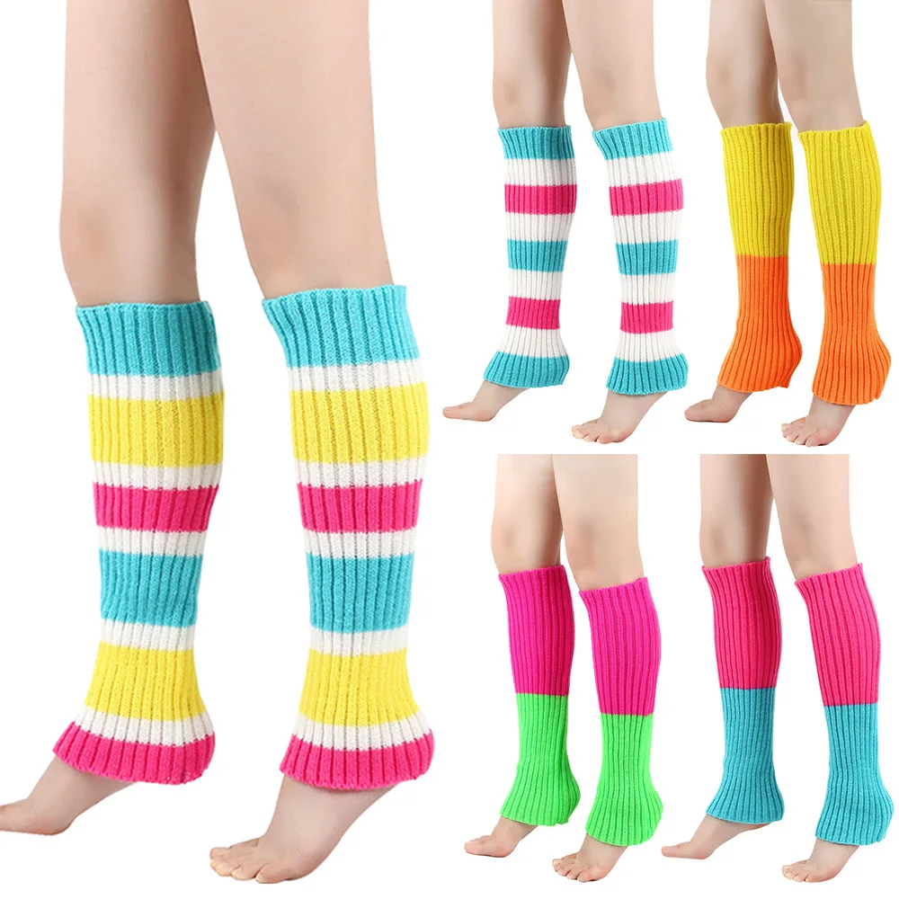 

New Women Halloween 80s Neon Colored Knit Sweet Leg Warmers Ribbed Bright Footless Socks Punk Knee High Gothic Hip-hop Rock Sock