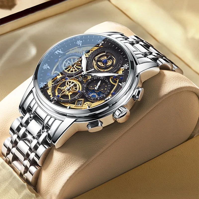 Fashion Men's Quartz Watch Waterproof Luminous Multi-Function Chronograph Stainless Steel Strap Skeleton Male Hand Wristwatch
Fashion Men's Quartz Watch Waterproof Luminous Multi-Function Chronograph Stainless Steel Strap Skeleton Male Hand Wristwatch