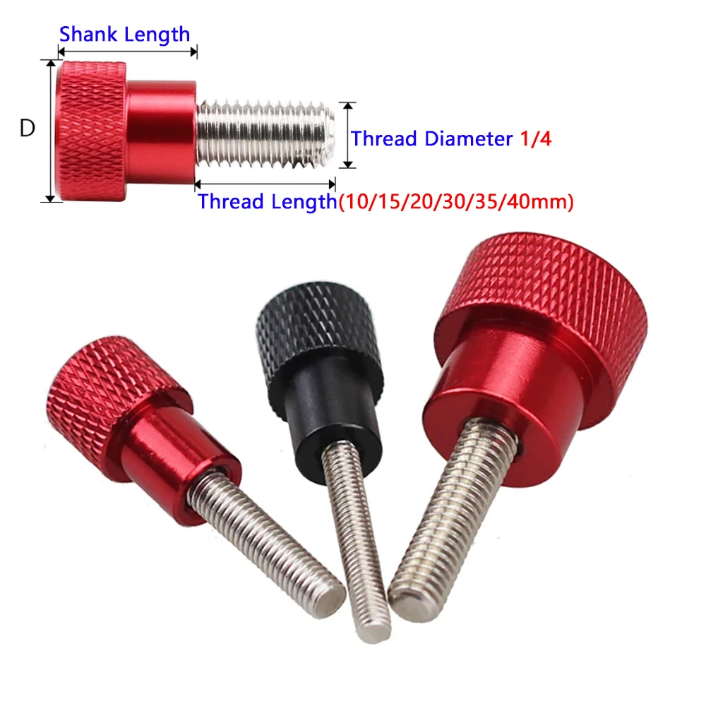 

BSW 1/4*D20 Stainless Steel Hand Screw With Aluminum Alloy Handle High Head Knurled Hand Tighten Thumb Screws Red/Black/White