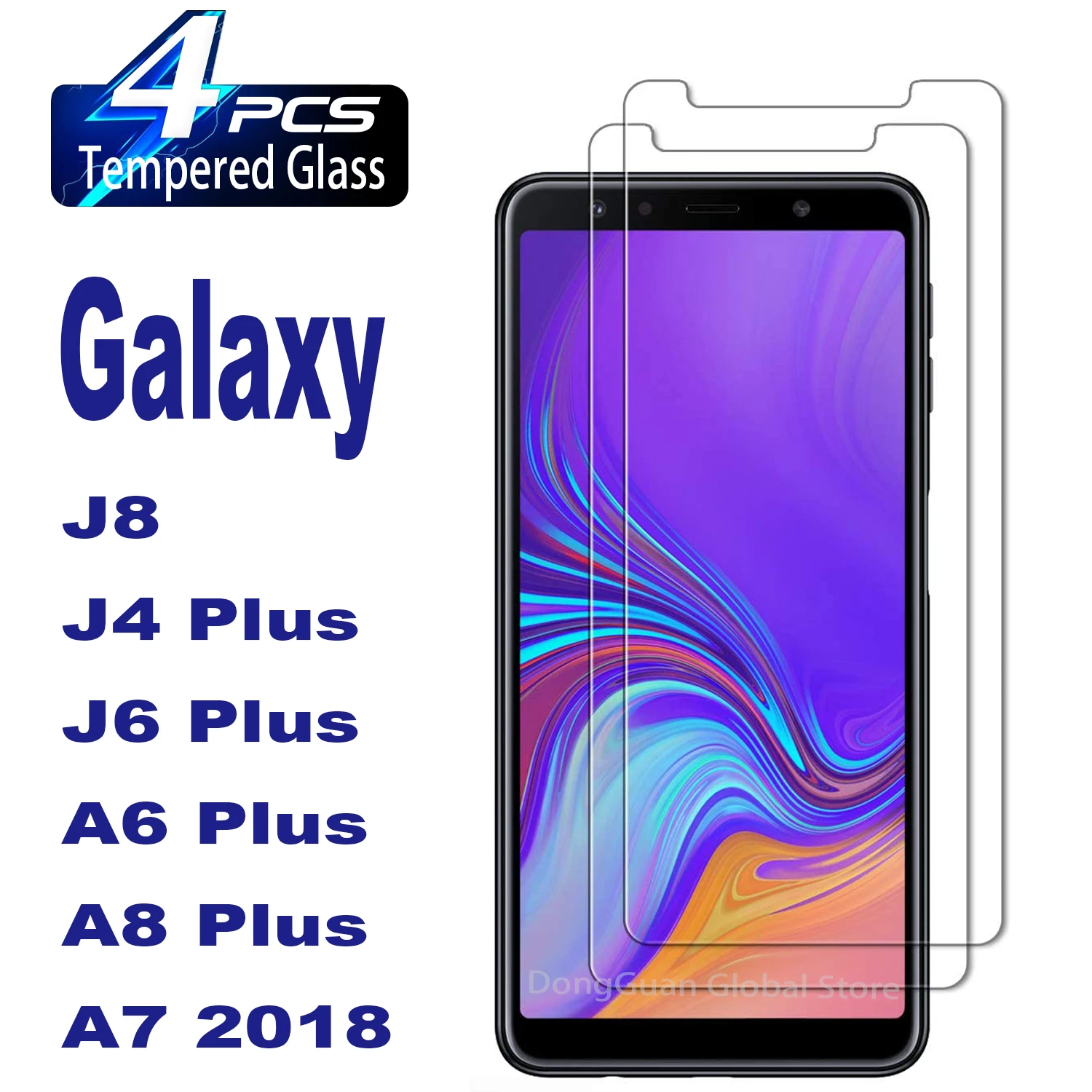 

4Pcs Tempered Glass For Samsung Galaxy J8 J4+ J6+ A6+ A8+ A7 2018 Screen Protector Glass