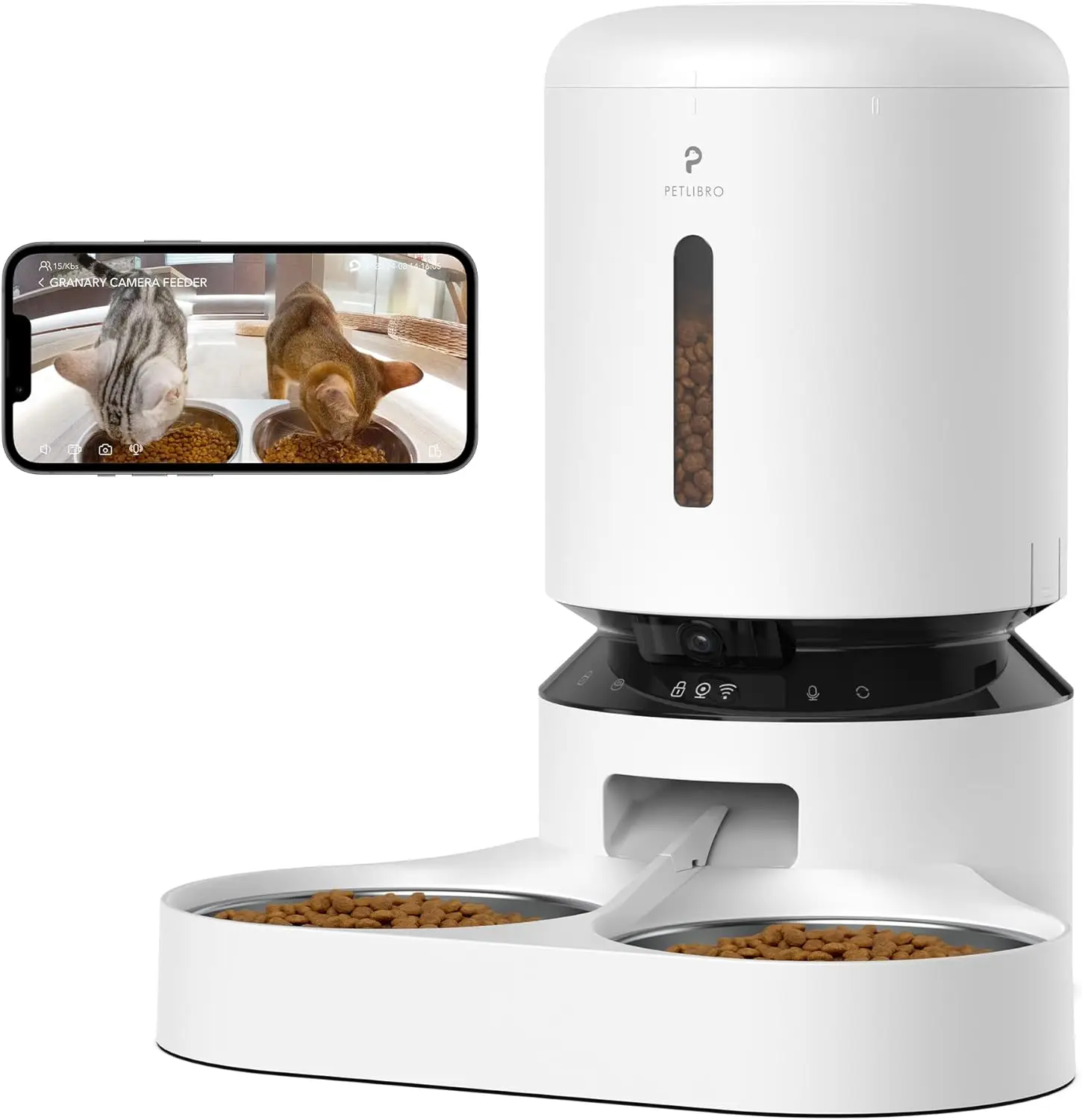 

Automatic Cat Feeder with Camera for Two Cats, 1080P HD Video with Night Vision, 5G WiFi Pet Feeder with Phone APP Control, 2-Wa