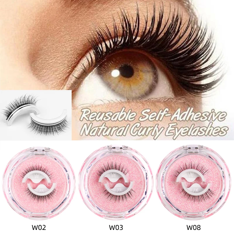 

Reusable Self-Adhesive False Eyelashes 3D Glue Free Strip Fake Eyelashes Lashes Extension 3 Seconds to Wear Faux Mink Natural