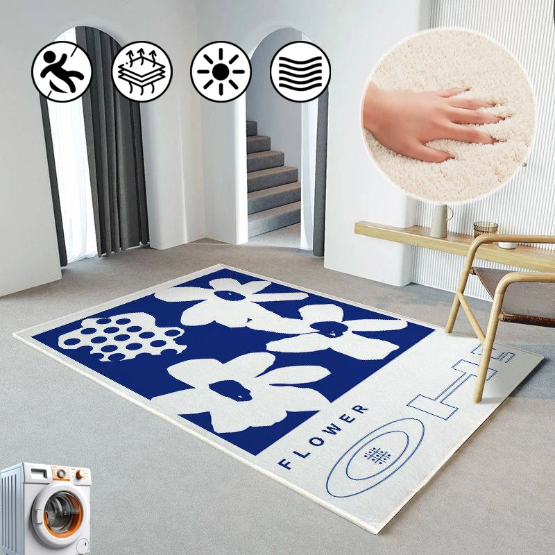 

Nordic Modern Ins Style Living Room Decorative Carpet High-end Klein Blue Pattern Design Mats Bedroom Bedside Non-slip Rug