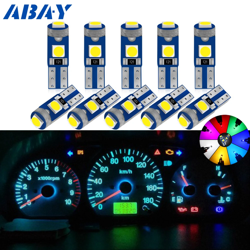 

10pcs T5 Led Bulb 3SMD 3030 Chips Super Bright Car Board Instrument Panel Lamp Auto Dashboard Warming Indicator Wedge Light 12V