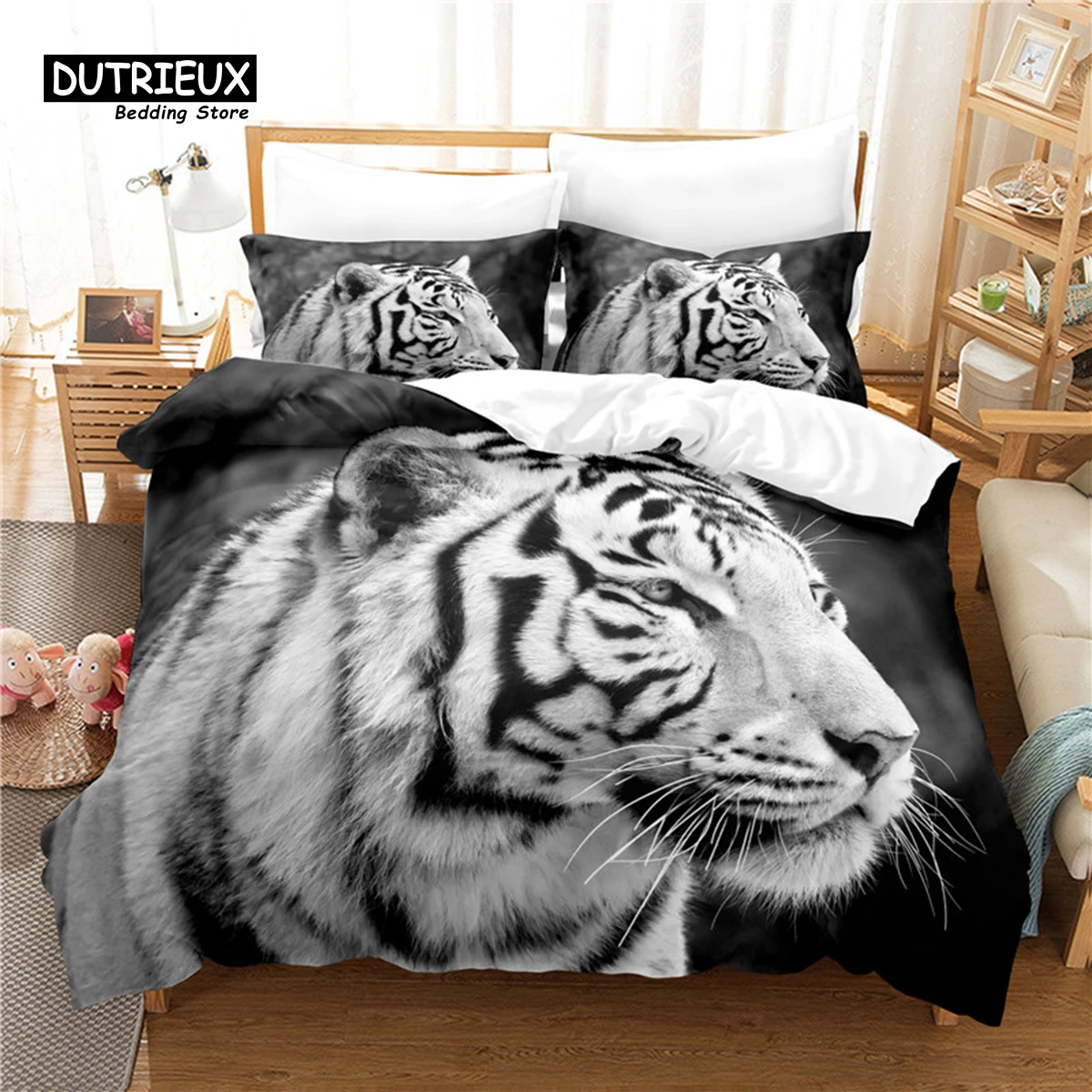 

Комплект для кровати с принтом «Тигр», набор из 3 пододеяльников, мягкий удобный дышащий пододеяльник, украшение для спальни, гостевой комнаты