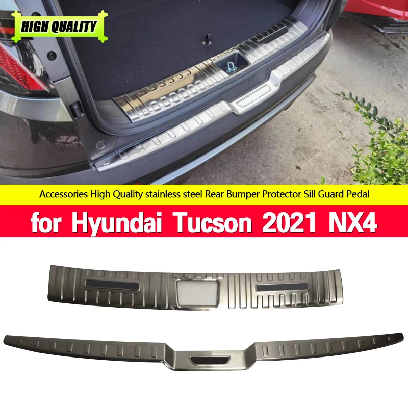 

304 Stainless Steel Rear Bumper Protector Sill Trunk Rear Guard Tread Plate Trim Car Styling for Hyundai Tucson 2021 NX4