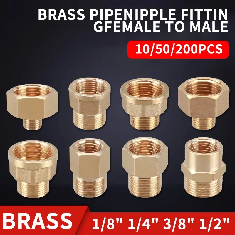 

10pcs 1/8" 1/4" 3/8" 1/2" Male to Female Thread Hex Bushing Brass Pipe Connectors Brass Coupler Adapter Threaded Fitting