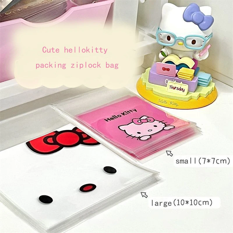 

100Pcs Hello Kittys Pack Ziplock Bag Sanrios Anime Figure Red White Kawaii Cartoon Biscuit Cookie Dessert Food Packing Gift Bag