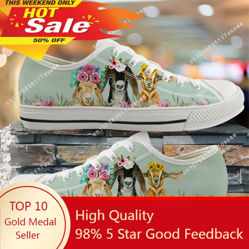 

New Fashion Youth Women Light Canvas Flats Baby Goat Printed Vulcanized Shoes Low Top Casual Sneakers for Students/Adult Zapatos