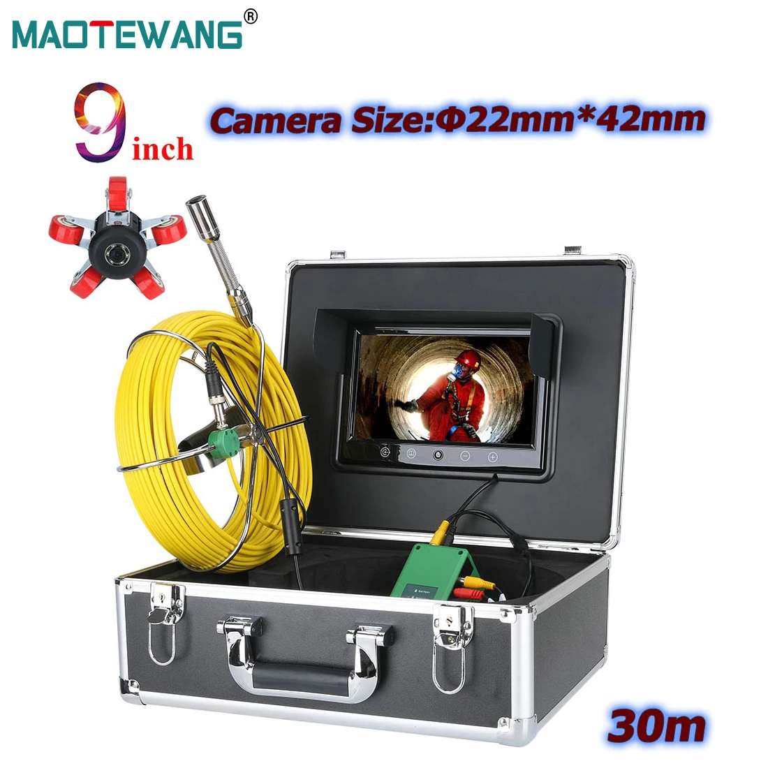

22mm Industrial Pipe Sewer Inspection Video Camera 1000 TVL Camera with 6W LED Lights 30M cable 9 inch Waterproof IP68