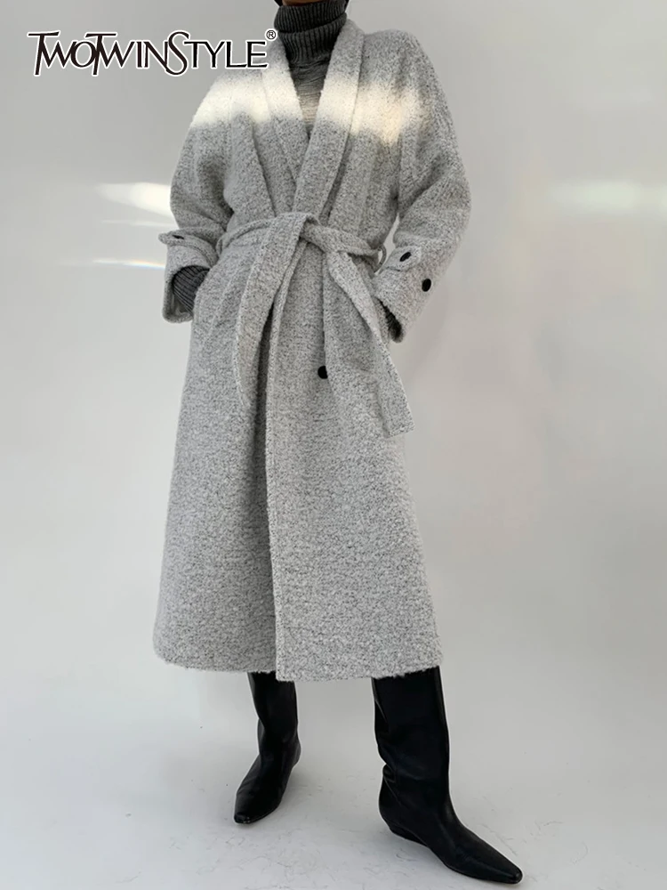 TWOTWINSTYLE Colorblock Patchwork Lace Up Coat For Women V Neck Long Sleeve Spliced Single Breasted Casual Coats Female Style
TWOTWINSTYLE Colorblock Patchwork Lace Up Coat For Women V Neck Long Sleeve Spliced Single Breasted Casual Coats Female Style