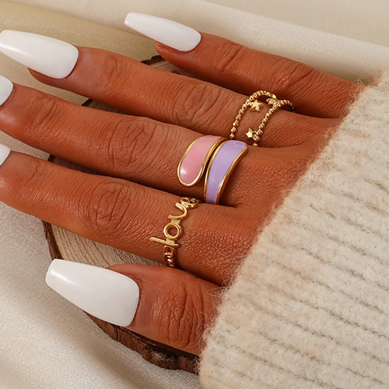 A Set Dripping Oil Opening Rings for Women Stainless Steel Ring Star Love Individually Light and Luxurious Fashion Jewelry
A Set Dripping Oil Opening Rings for Women Stainless Steel Ring Star Love Individually Light and Luxurious Fashion Jewelry