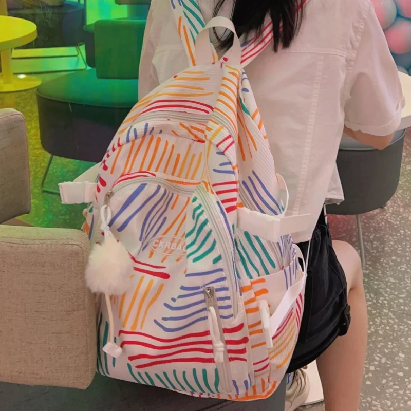 

Модный контрастный рюкзак в полоску, повседневный вместительный Школьный рюкзак, модный удобный дорожный рюкзак