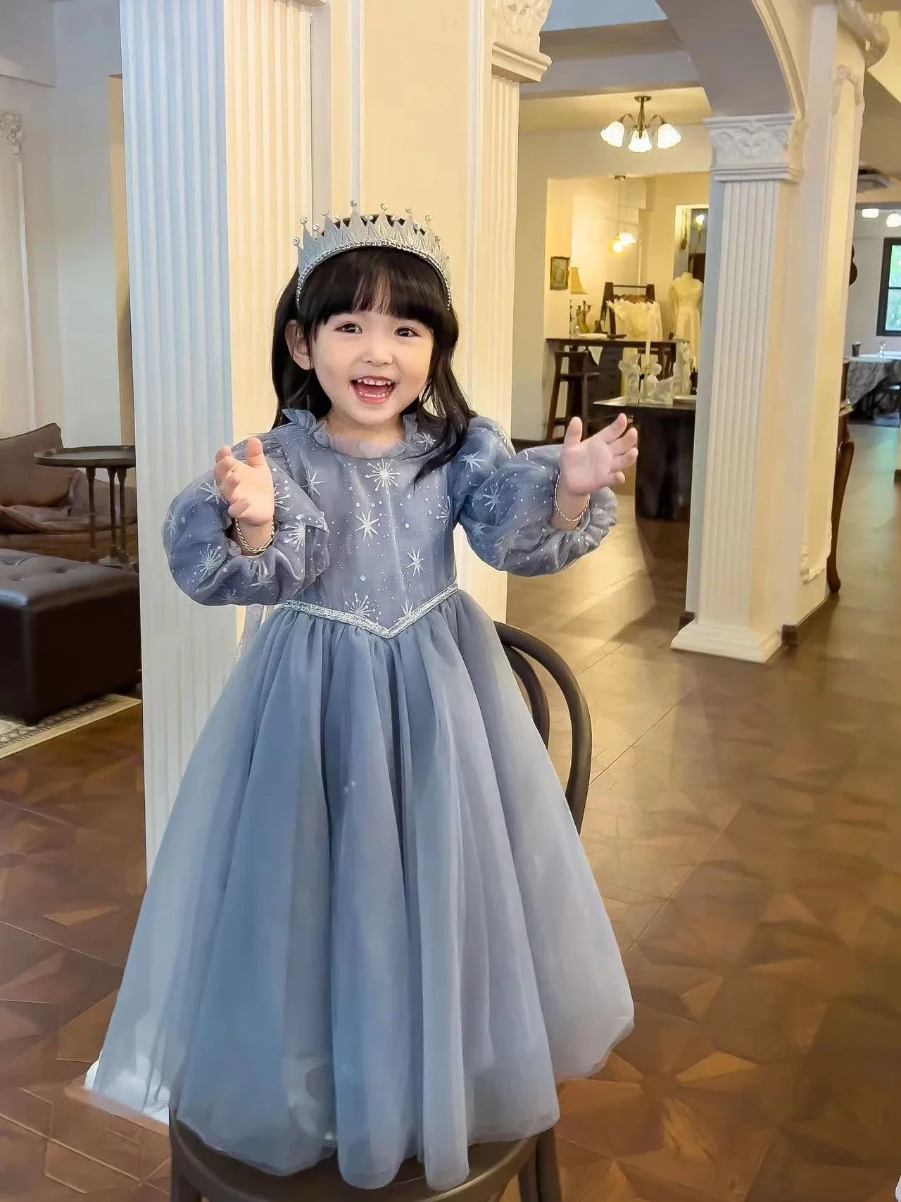 

Elsa Frozen Little Girl Birthday Dress Long Sleeved Gauze Autumn Winter Elegant Princess Gala Dresses for Girls 3-10 Years Old