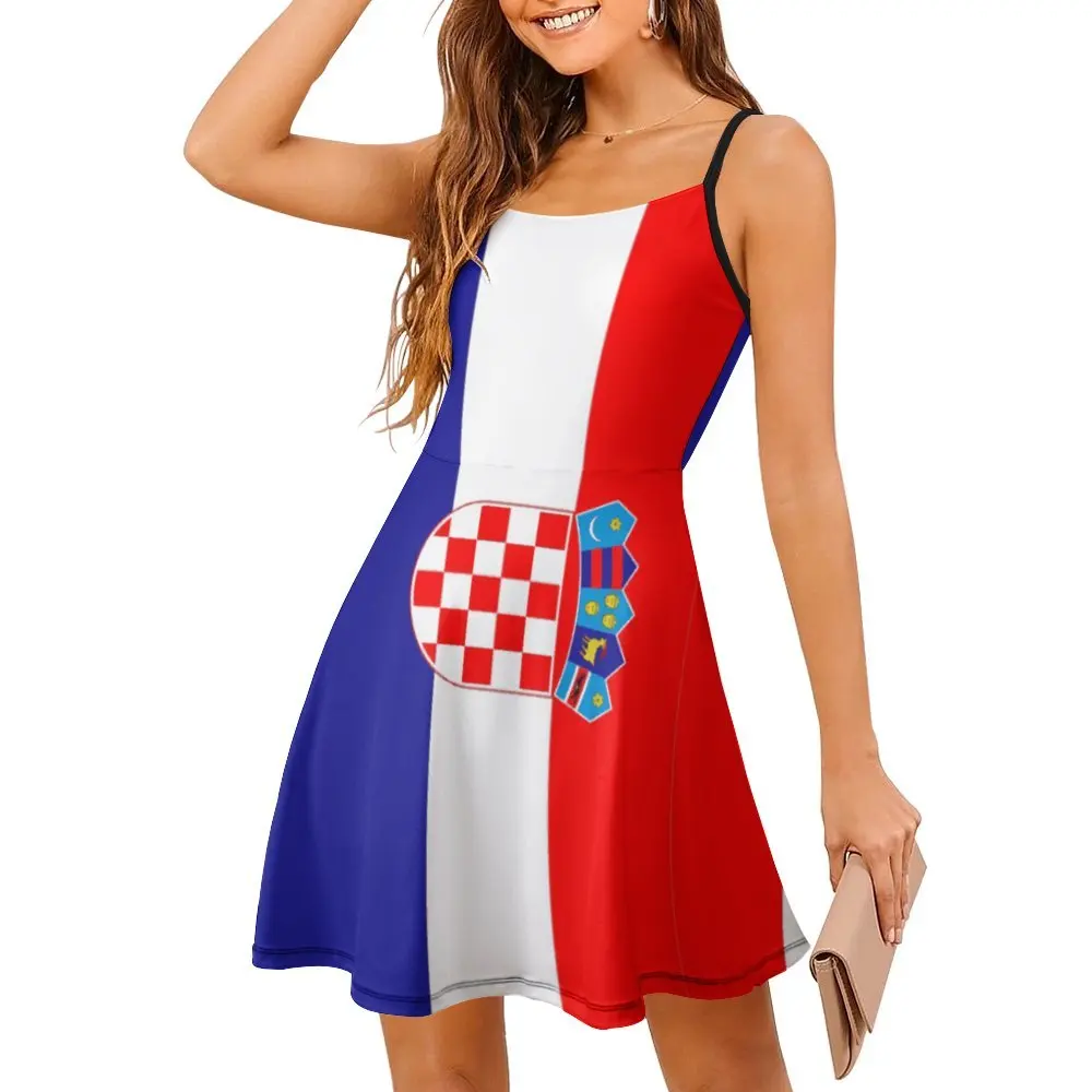 

Sexy Croatia Flag Flag of Croatia Women's Sling Dress Funny Novelty Clubs Woman's Clothing Strappy Dress Premium
