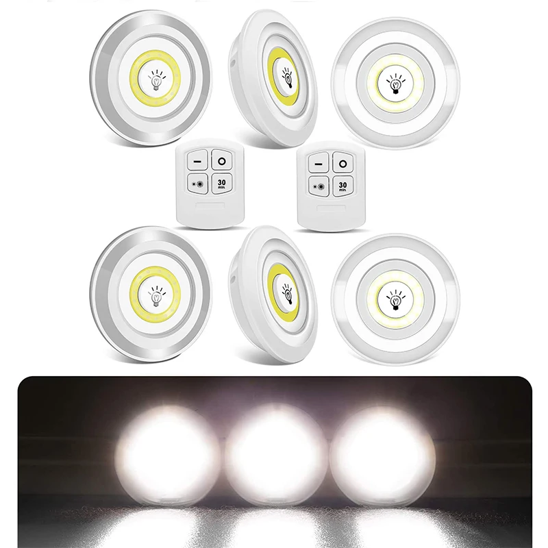 

Dimmable 3W COB Under Cabinet Lamp LED Night Light Remote Control Wardrobe Light Switch Push Button for Stairs Kitchen Bathroom