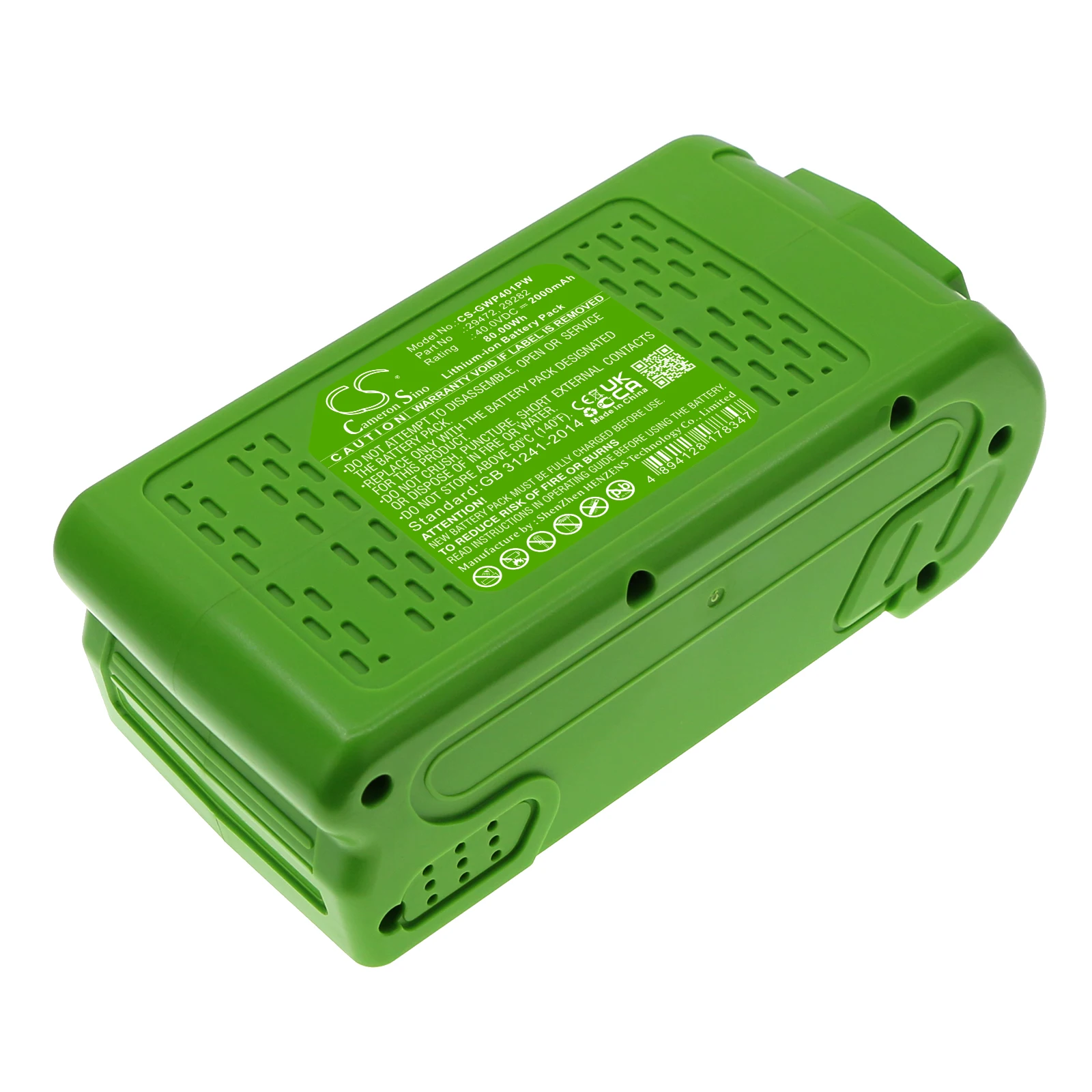CS Replacement Battery For GreenWorks 20202, 20292, 20302, 20672, 21332, 22262, 24102, 29472, G-MAX 40V 2000mAh/80.00Wh
CS Replacement Battery For GreenWorks 20202, 20292, 20302, 20672, 21332, 22262, 24102, 29472, G-MAX 40V 2000mAh/80.00Wh